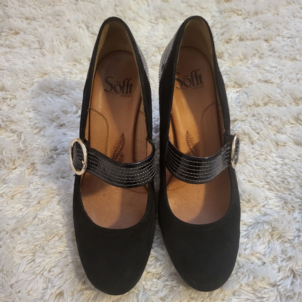 Sofft Black Leather Mary Jane Heels